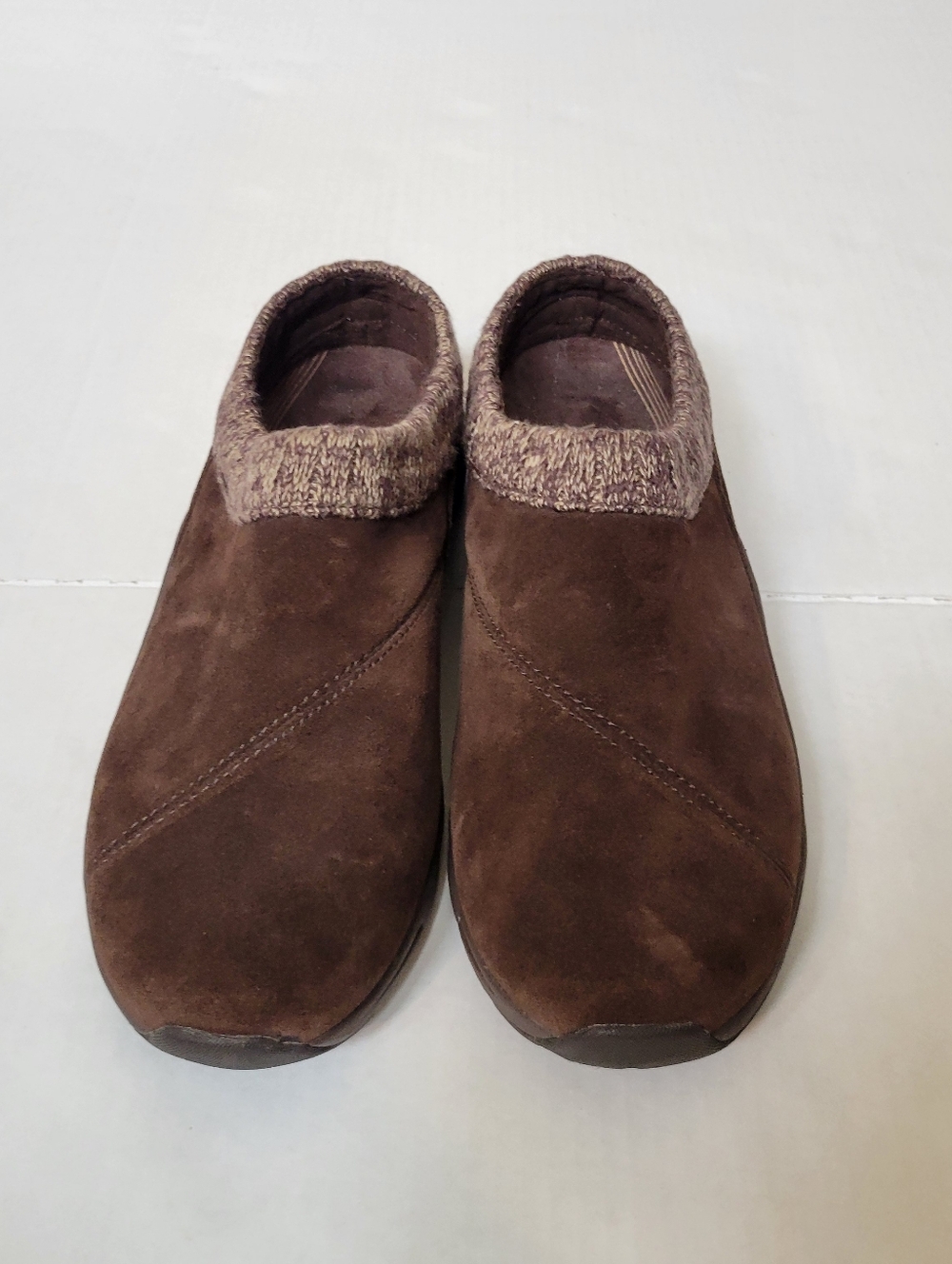 Vionic Arbor Brown Suede Slip-On Shoes with Knit Collar Ladies Size 8.5